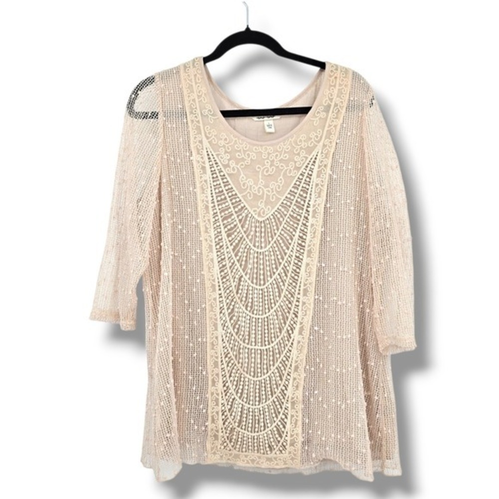 krazy kat Cream Crochet Lace-Panel Tunic